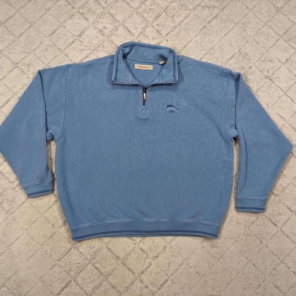 Tommy Bahama Pullover Men's XL Blue Vista Edgy Aruba ¼ Zip Sweater Relax Classic